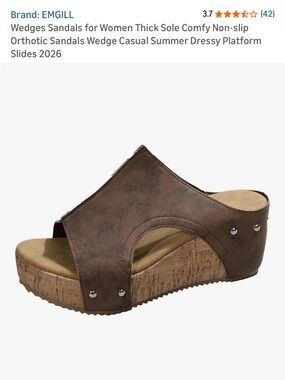 Women’s Brown Cork Wedge Slide Sandals with Stud Detail